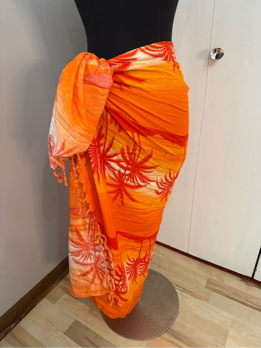 Ingear Orange Tropical Tie-Waist Maxi Sarong Skirt